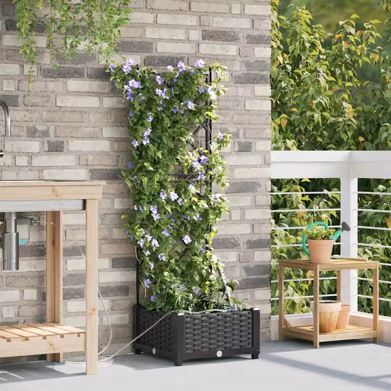 Vaso da giardino vidaXL in plastica nero L/P/H: 40 x 40 x 126 cm