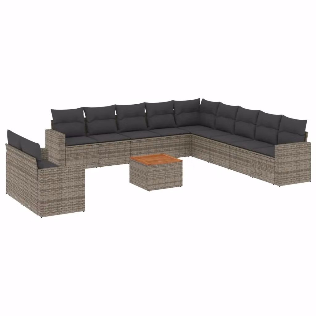 Set da giardino moderno vidaXL composto da 12 pezzi in polyrattan grigio con cuscini imbottiti e tavolino da esterno – 2