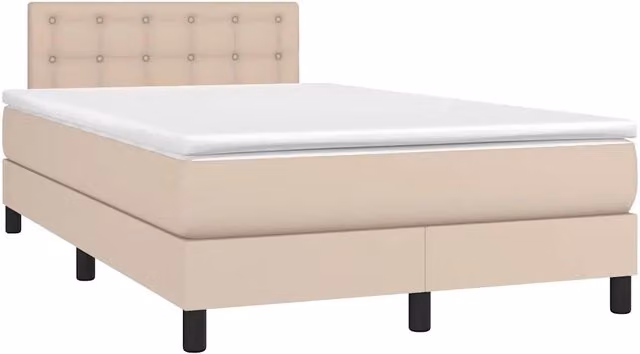 Letto con Materasso Ibrido e Illuminazione LED vidaXL, Rivestimento in Similpelle e Tessuto, Colore Beige, L/P/H: 120 x 200 x 32 cm
