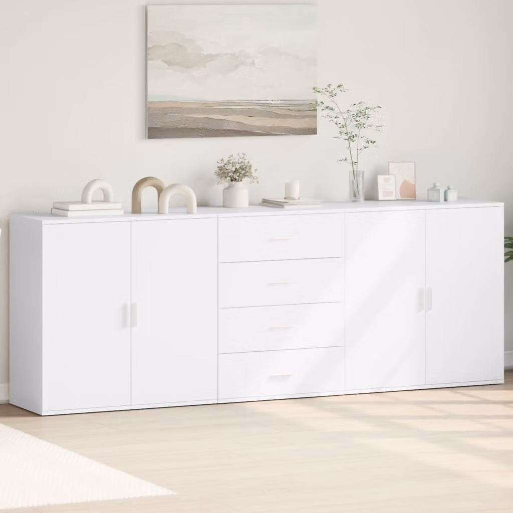 Set di 3 credenze moderne vidaXL in legno multistrato e MDF, colore bianco opaco, da appendere alla parete per la tua sala da pranzo