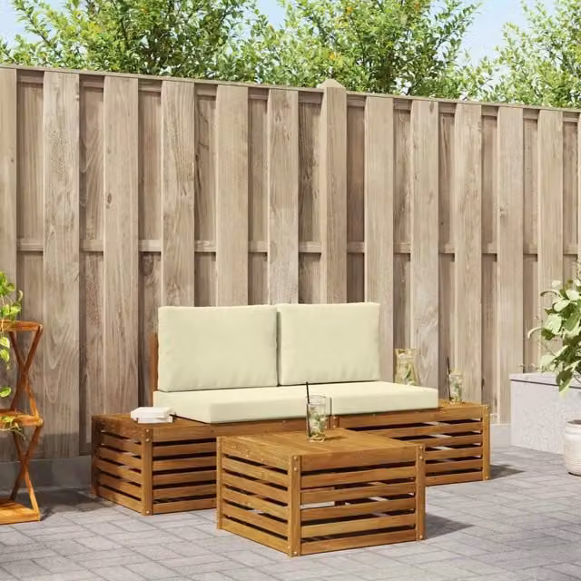 Set di divani da esterno Naturale e Crema 59 x 59 x 37 cm 3375435