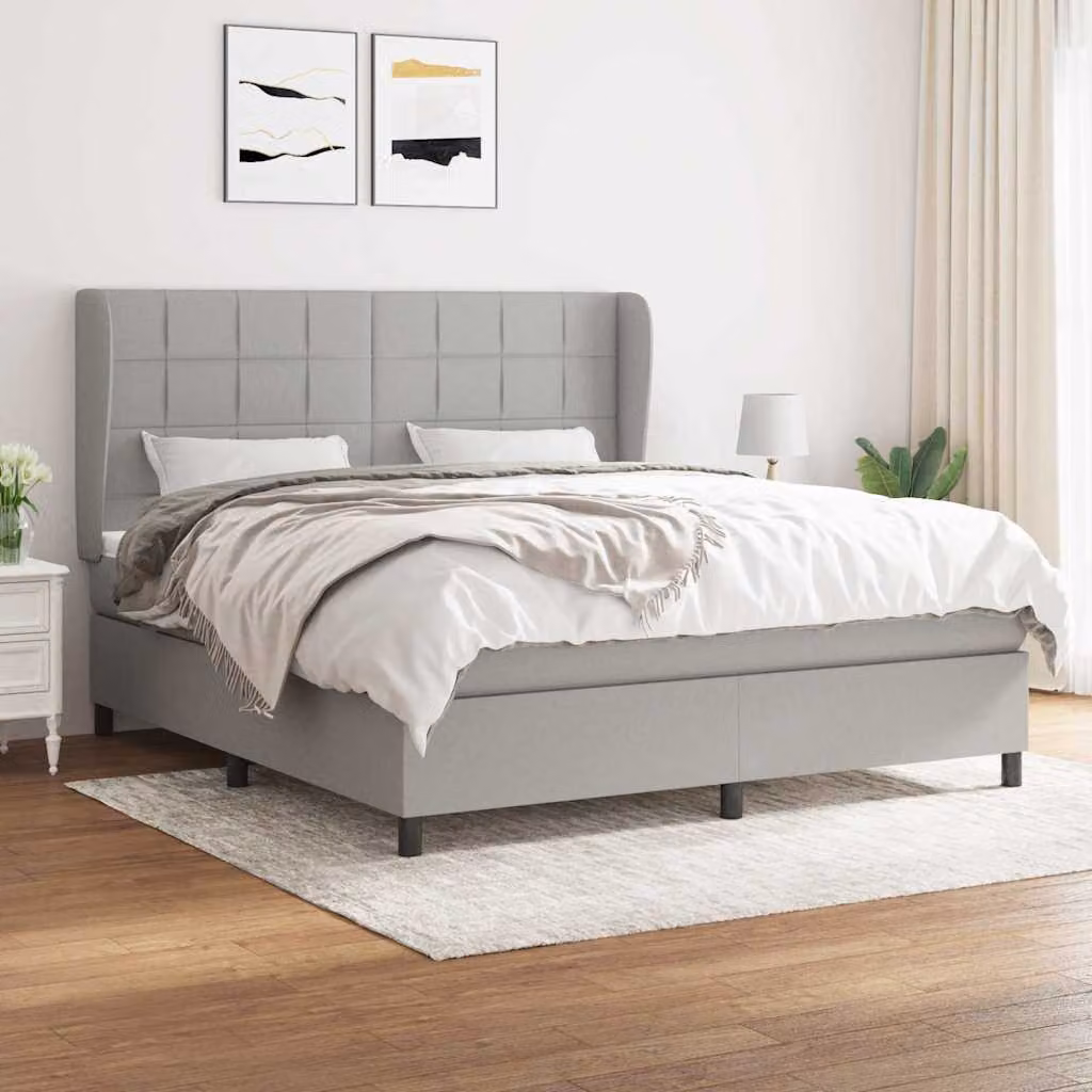 vidaXL Letto Ibrido con Giroletto a Molle e Materasso in Tessuto Grigio Chiaro e Bianco, L/P/H: 160 x 200 cm – 1