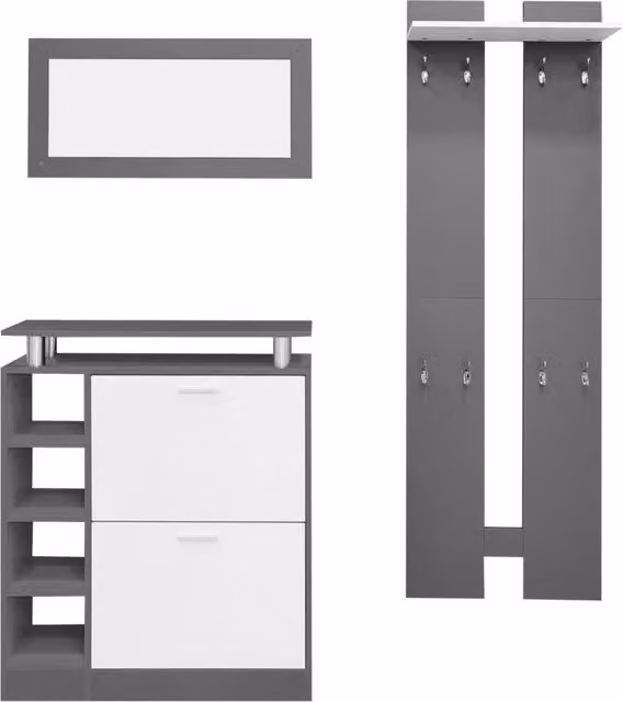 Set Appendiabiti da Parete con Specchio, Armadietto Scarpe 80x25x96,5 cm, 2 Pannelli e Mensola, Grigio Antracite Opaco