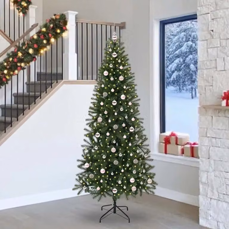 Albero di Natale artificiale moderno vidaXL verde con 300 LED luce bianca calda in PE e PVC