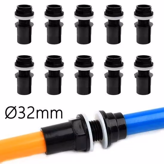 Raccordo per serbatoio in PVC da 10 mm, ∅32 mm, filettato, per impianti di filtraggio per laghetti, con guarnizione e dado inclusi