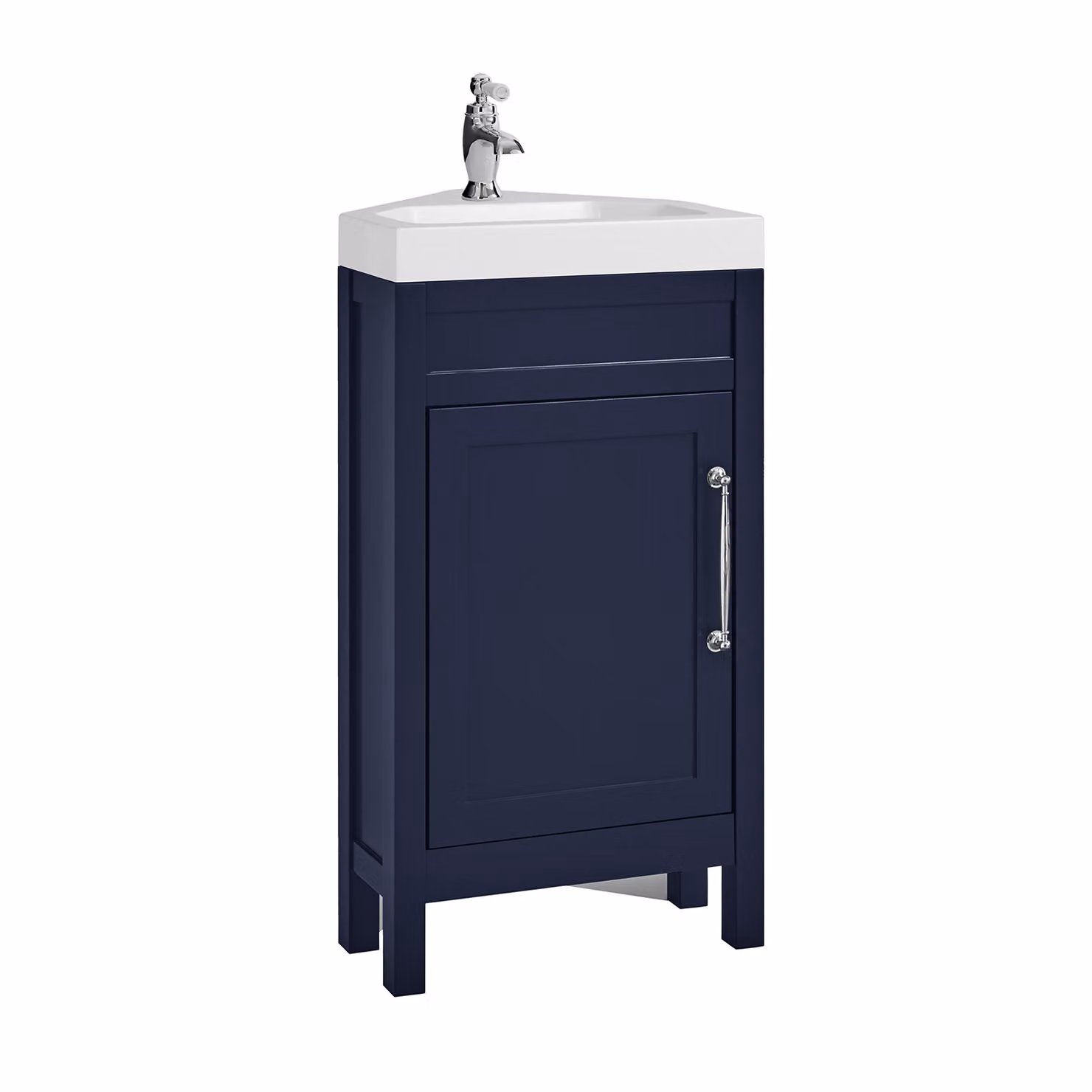 Mobile Bagno Angolare Blu Marino da 450mm con Lavabo e Maniglia Classica con Barra a T Cromata - Warwick
