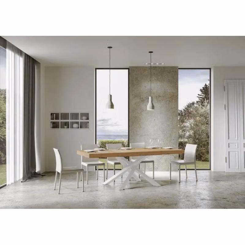 Tavolo allungabile Volantis Premium ITAMOBY con telaio bianco e piano in quercia natura, L: 130-390 cm, P: 90 cm – 2