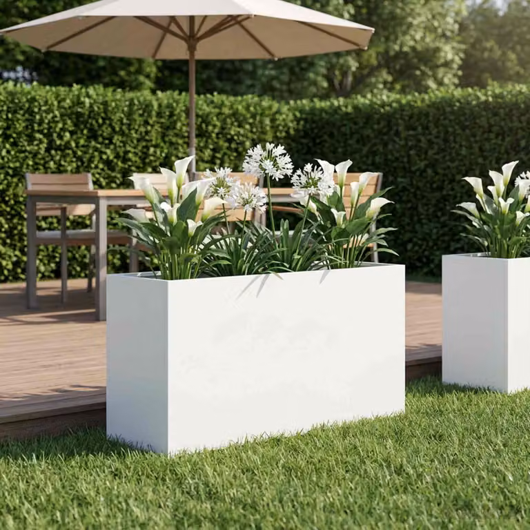 vidaXL Vaso da giardino in metallo Bianco L: 100 cm, P: 30 cm, H: 40 cm