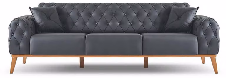 Schwarzer Chesterield 3-Sitzer Luxuriöse Arbeitszimmer Kunstleder Möbel