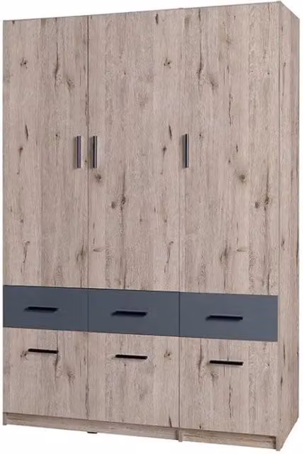 Armadio 3 porte 6 cassetti FLEX – Rovere Wellington e grigio grafite – Stile contemporaneo