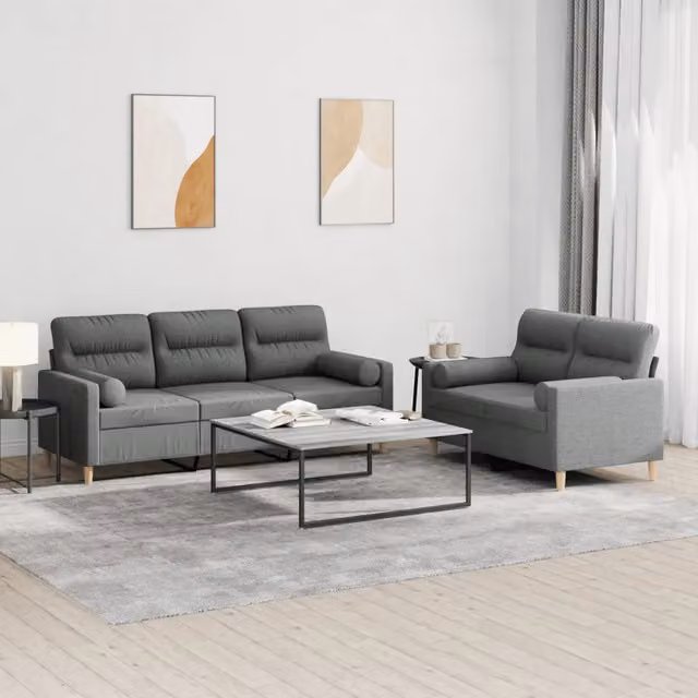 Set di divani vidaXL composto da un divano a 2 posti e un divano a 3 posti in tessuto grigio con cuscini inclusi per il tuo soggiorno – 1