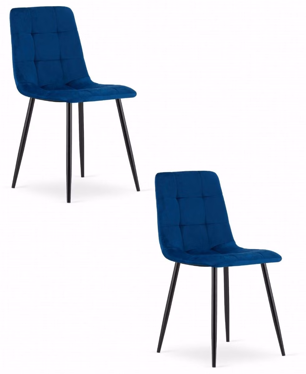 Set di 2 sedie Kara in velluto blu con gambe nere