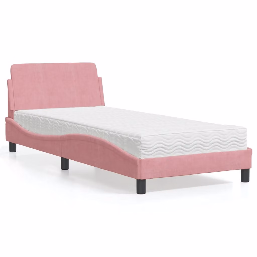 Letto con Materasso Dover Rosa 90x190 cm in Velluto