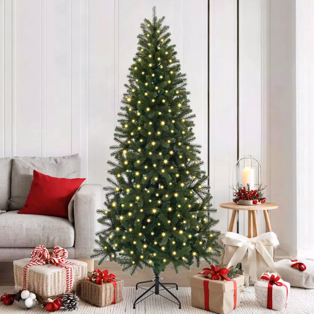 Albero di Natale artificiale moderno vidaXL verde con luci LED bianco caldo in PE e PVC, Altezza: 180 cm