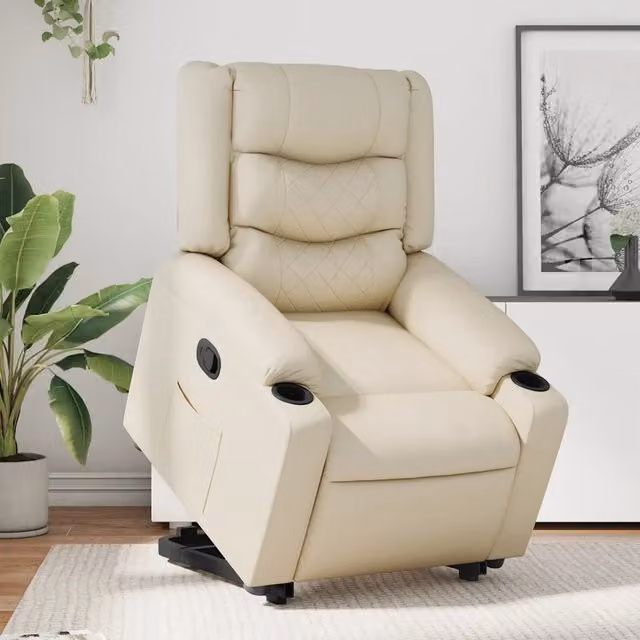 Poltrona Alzapersona Reclinabile vidaXL in Similpelle Beige con Assistenza Elettrica per Senior