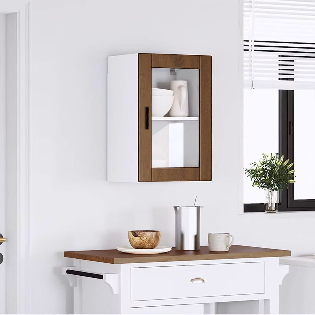 Pensile da cucina moderno vidaXL con ante in vetro, colore marrone, L: 60 cm, H: 31 cm, P: 40 cm