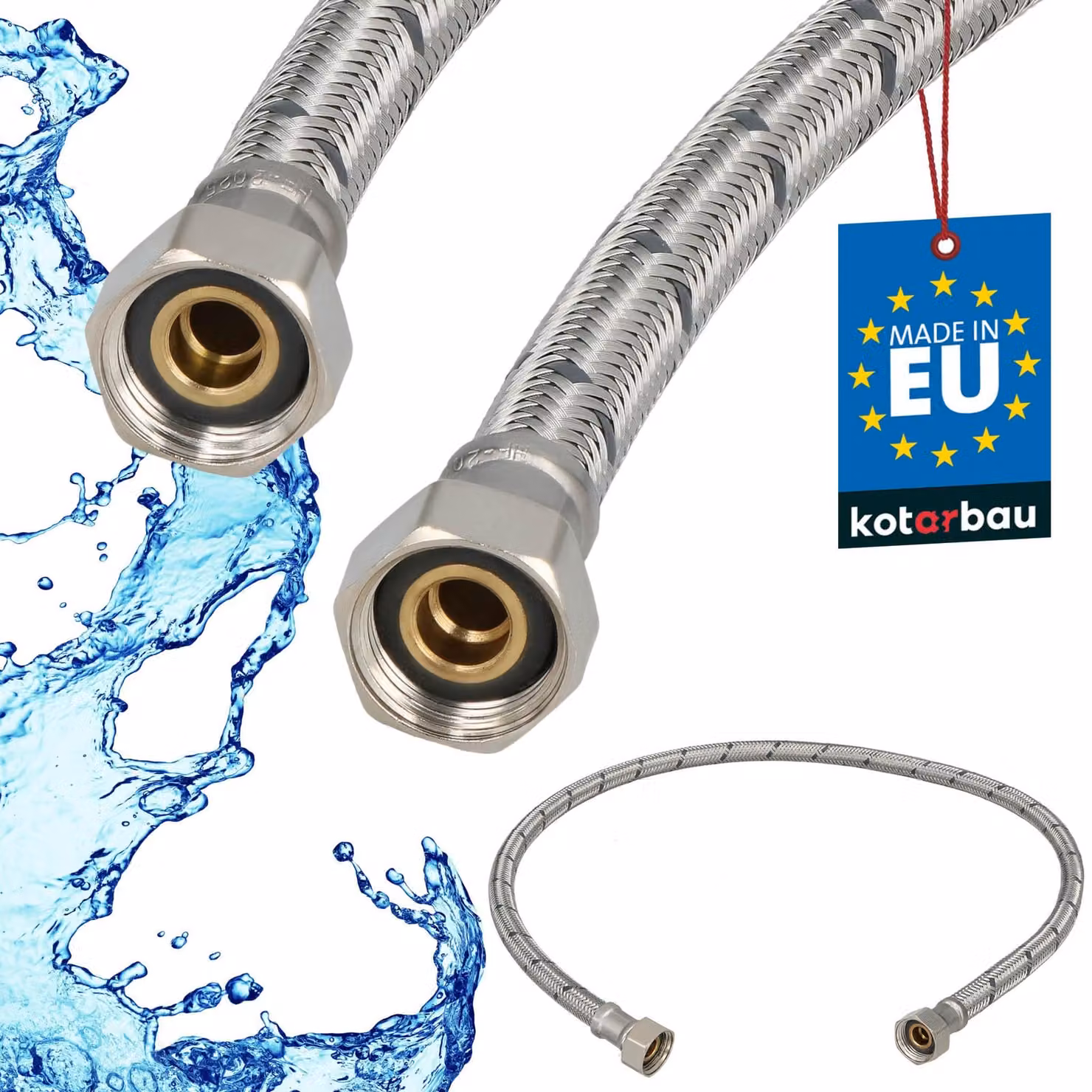 KOTARBAU® Tubo Flessibile per Rubinetto 3/8" x 3/8" Rivestito in Acciaio Inox 80 cm Tubo Flessibile per Rubinetto Cucina Argento
