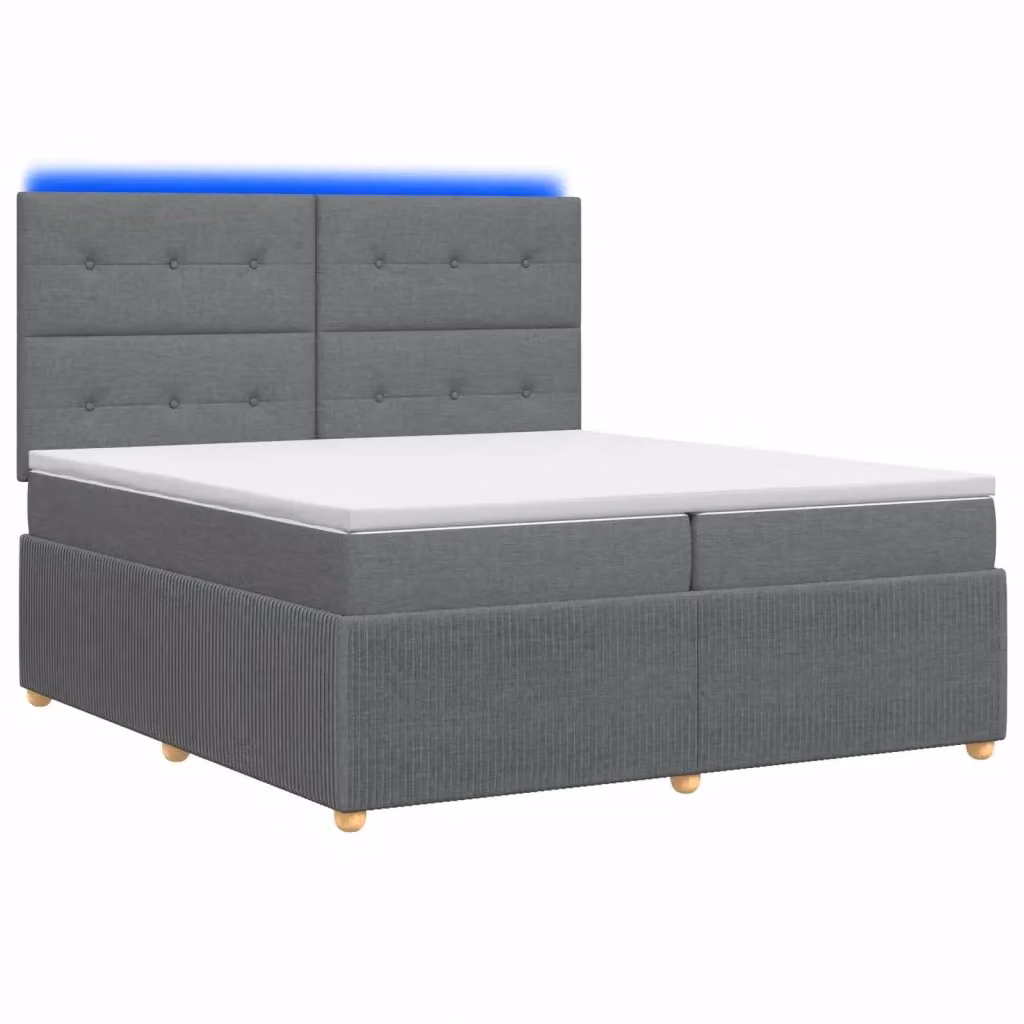 Letto Box Spring vidaXL con Materasso Ibrido e Illuminazione LED, Grigio e Bianco, L/P/H: 200 x 200 x 140 cm – 2