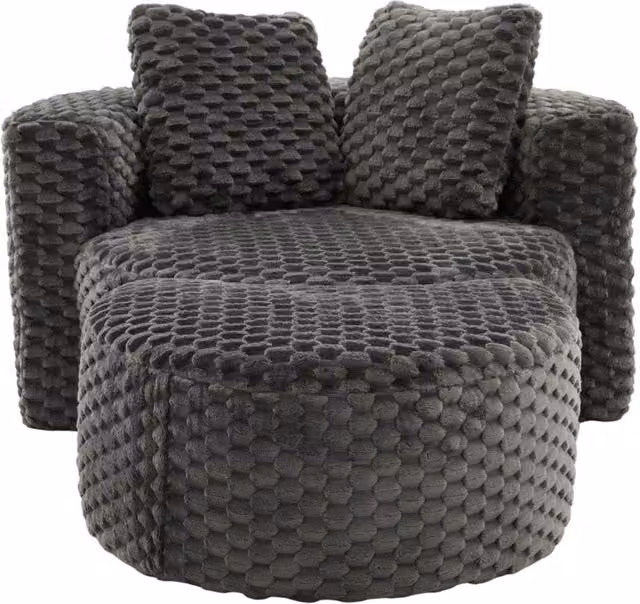 Sedia singola compressa con pouf, poltrona tonda oversize in schiuma, colore grigio scuro, dimensioni 130×115×103 cm, senza montaggio