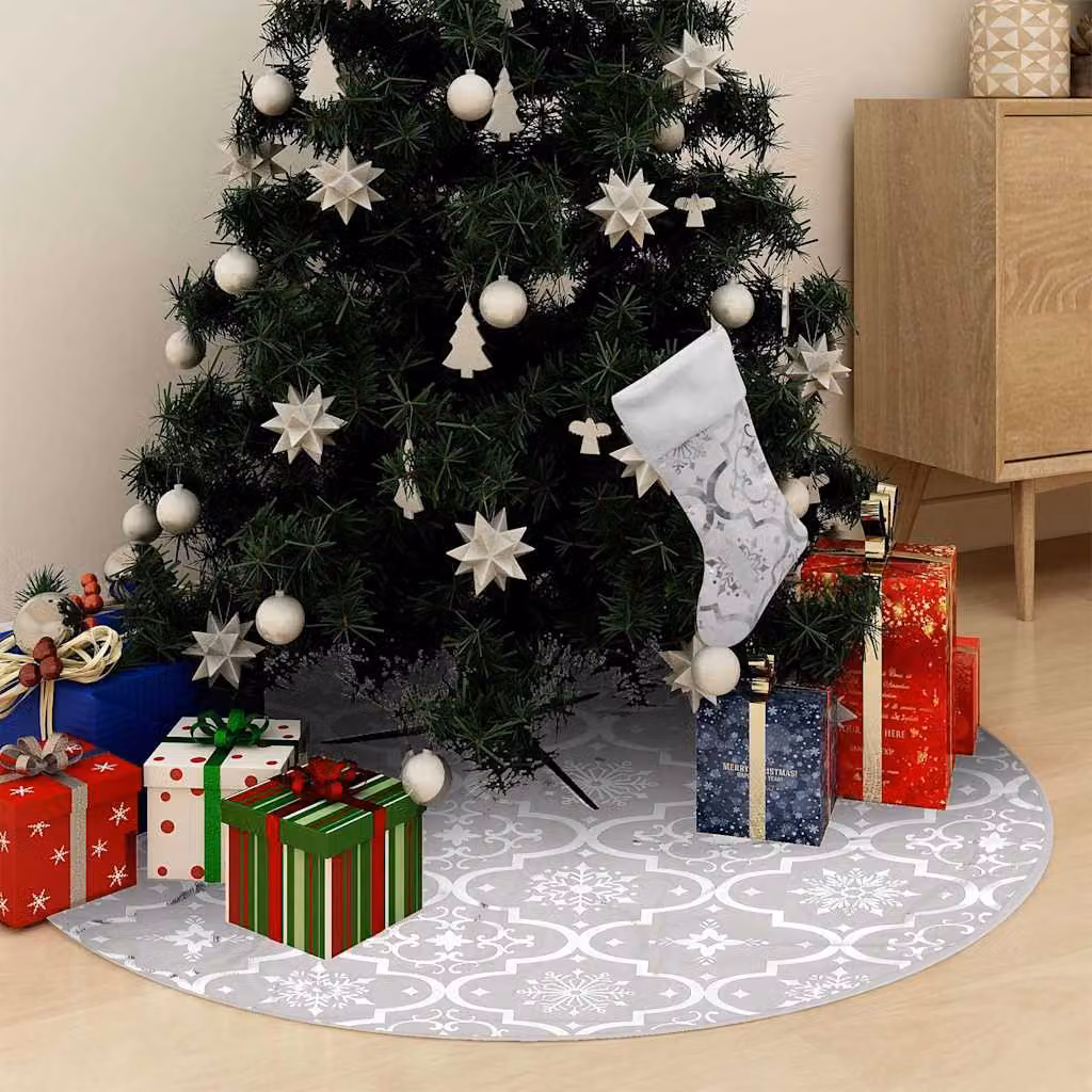 Gonna per Albero di Natale vidaXL con Calza Bianca in Tessuto, Diametro: 122 cm