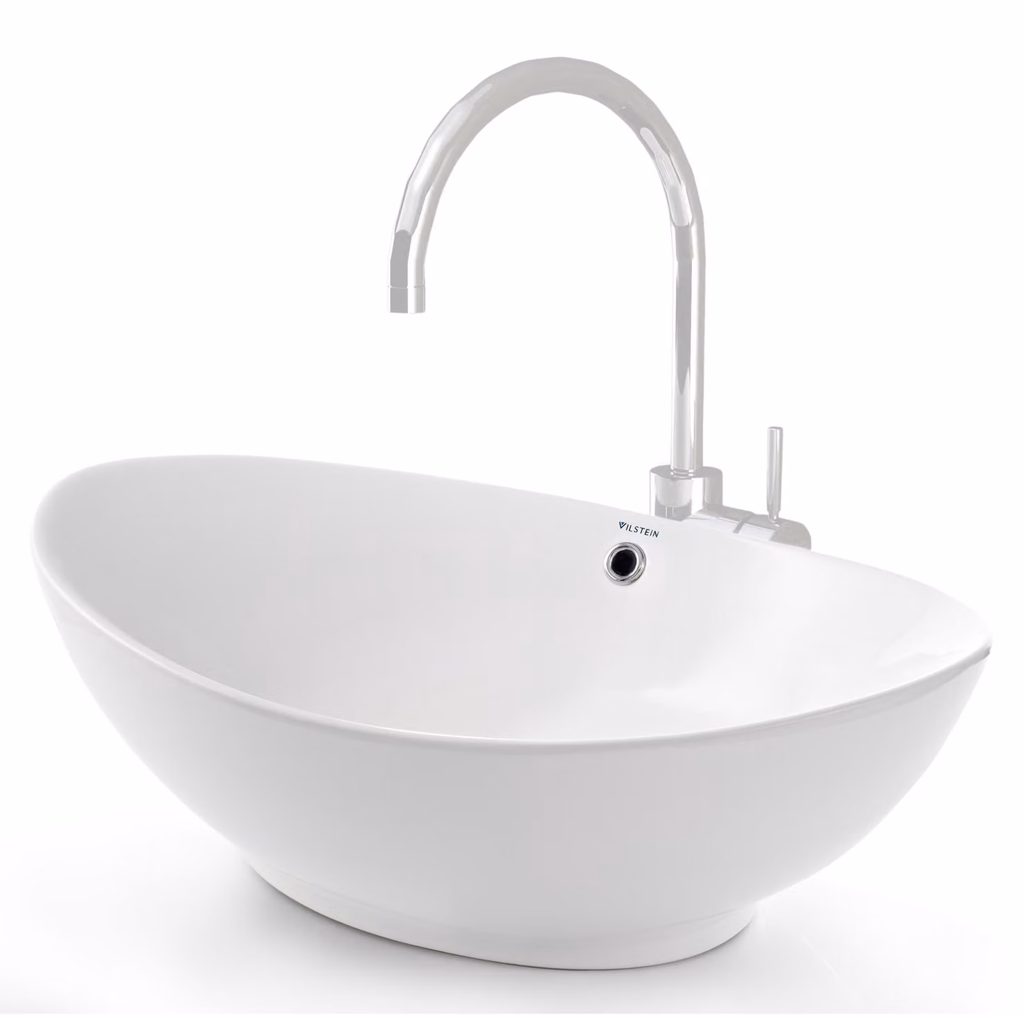 Lavabo in Vetroceramica VILSTEIN, 60 cm, ovale, bianco, con sfioratore, lavabo da appoggio per lavabo