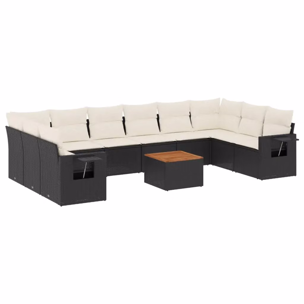 vidaXL Set Divani da Giardino a L 11 pz in Polyrattan Nero con Cuscini e Tavolino – 2