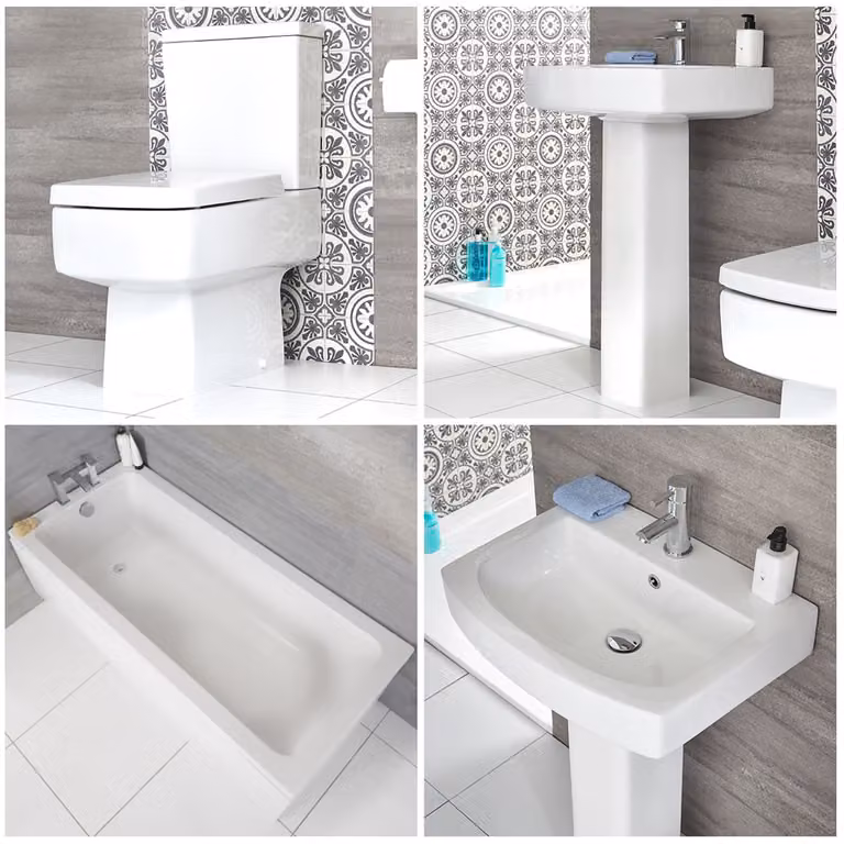 Set Bagno con Vasca + WC Monoblocco + Lavabo Colonna – Exton