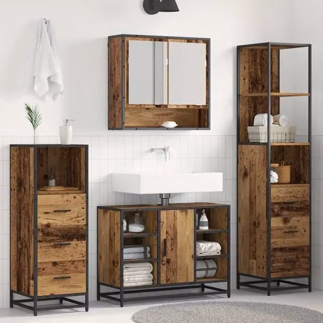 Set di mobili per il bagno 3 pz Legno vecchio 3402569