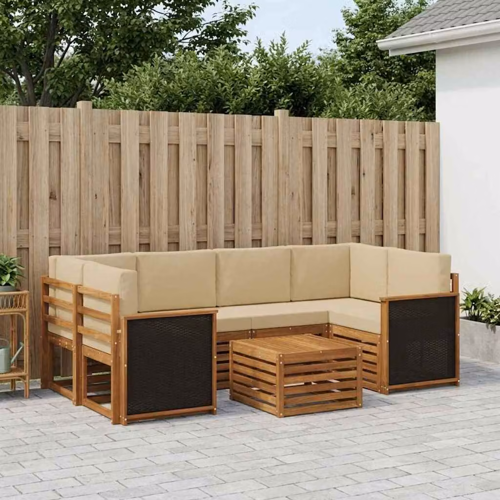 Set di divani da esterno vidaXL 7 pz in legno di acacia con tavolo da caffè, colore beige e marrone