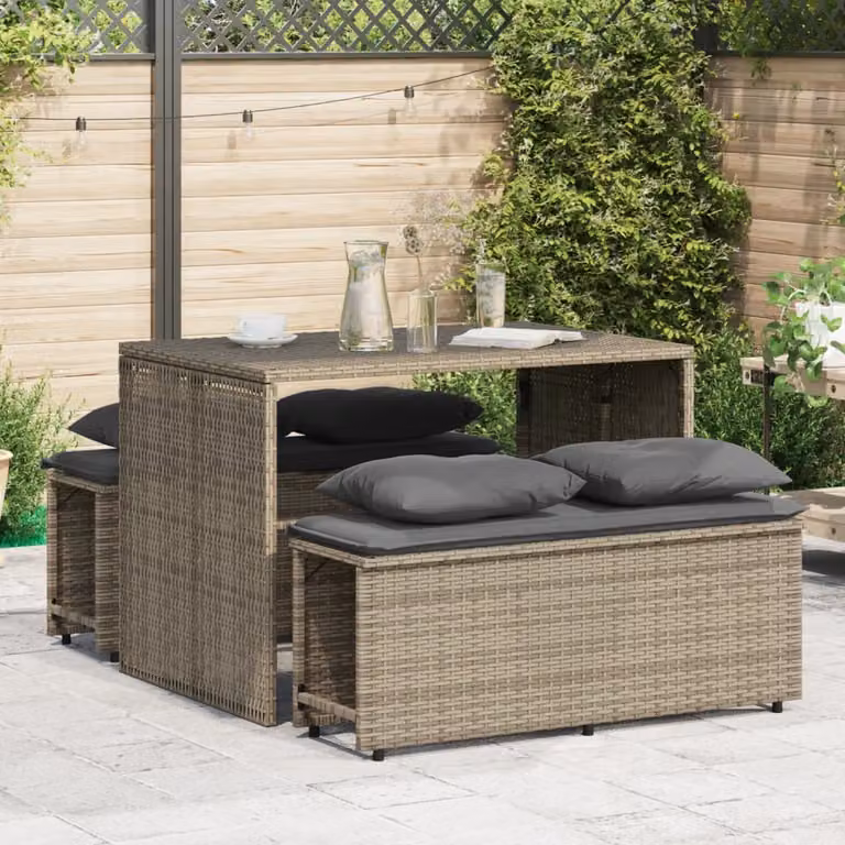Set da Pranzo da Giardino vidaXL in Polyrattan Grigio con Cuscini