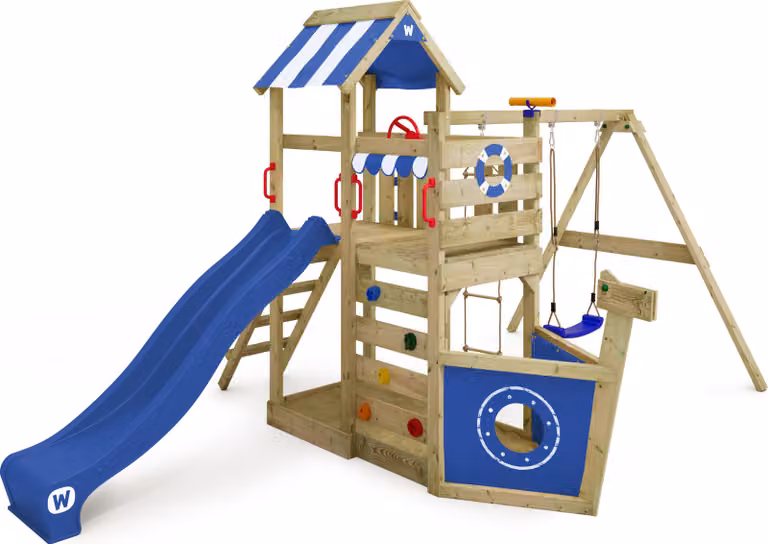 Torre giochi Wickey SeaFlyer con altalena e sabbiera in blu