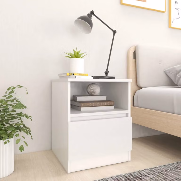 Set di 2 comodini bianchi vidaXL in legno e MDF per camera da letto, L/P/H: 40 x 40 x 50 cm