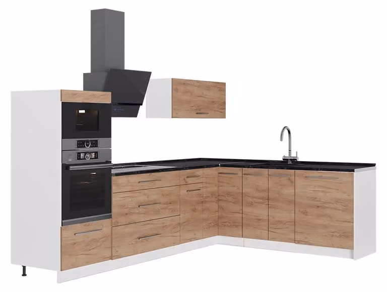 Cucina angolare completa Vicco Fame-Line Rovere dorato 287 x 207 cm, PL Antracite, Model 62918