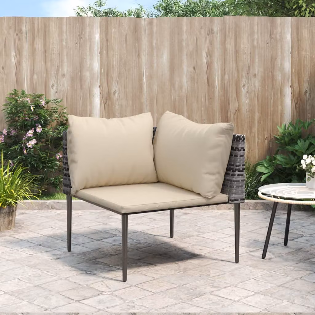 vidaXL Divano Angolare da Giardino in Polyrattan Grigio e Beige con Cuscini in Schiuma e Struttura in Metallo