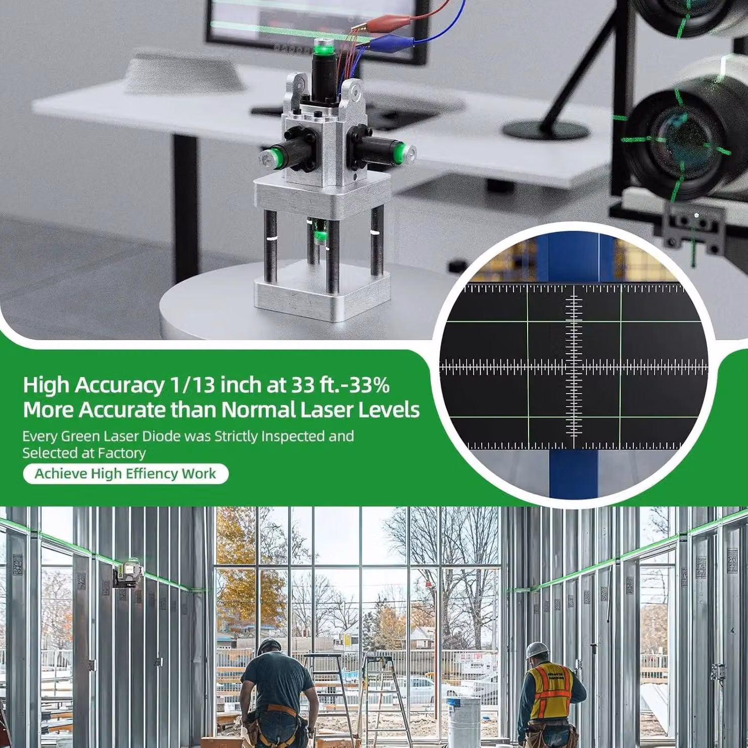 Livella laser a croce - Livella laser 4D - Autolivellante - Laser verde - Con treppiede