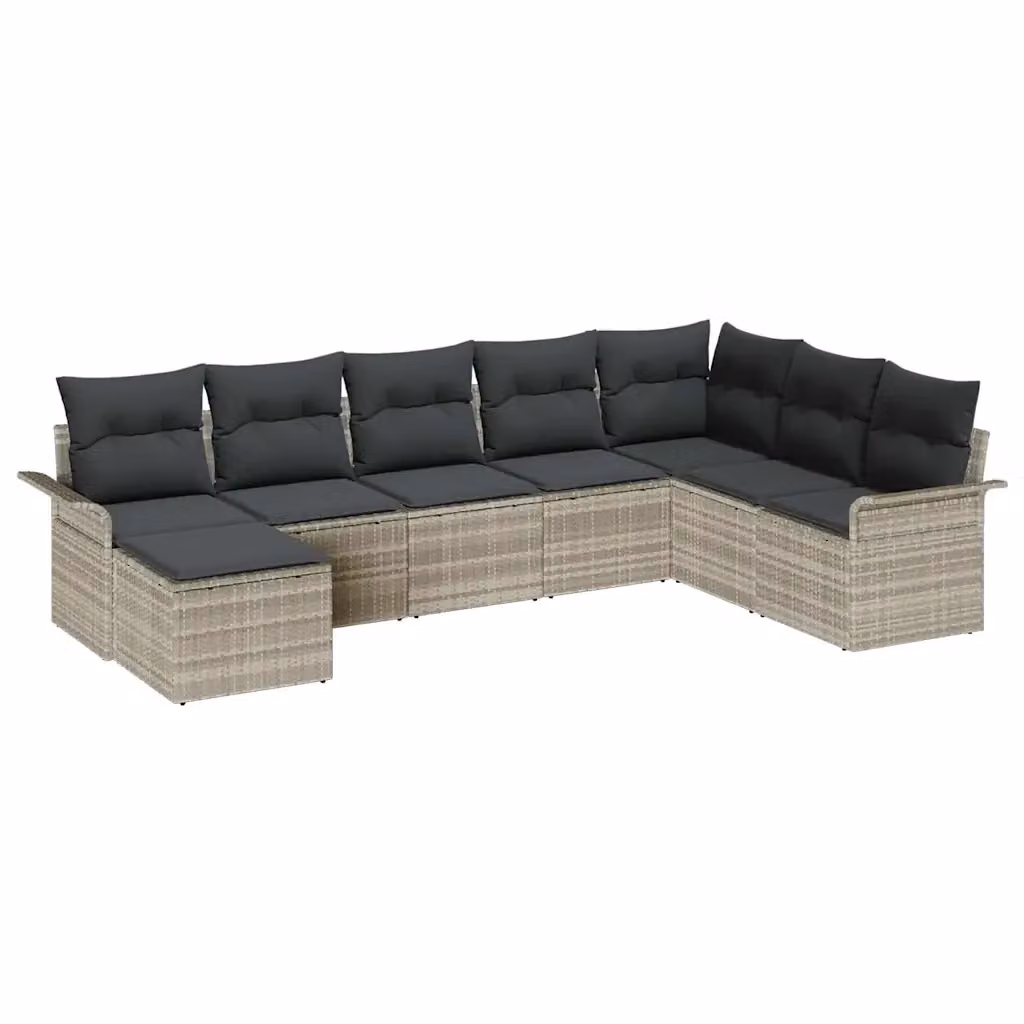 Set da giardino vidaXL composto da 8 pezzi in rattan con struttura in acciaio e cuscini grigi – 2
