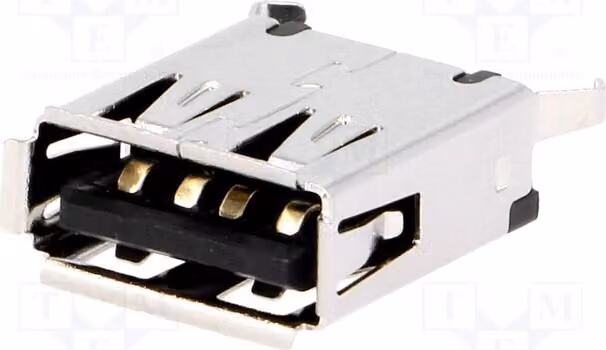 1 connettore USB A a montaggio su circuito stampato, placcato in oro, modello TUEA4F1D0B, connettore USB 2.0, tipo diritto