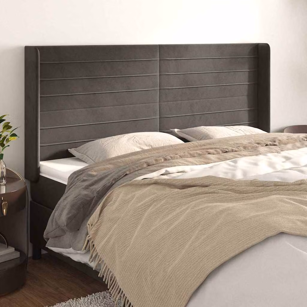 Testiera ad orecchio vidaXL in velluto grigio scuro L: 163 cm, P: 16 cm, H: 118/128 cm