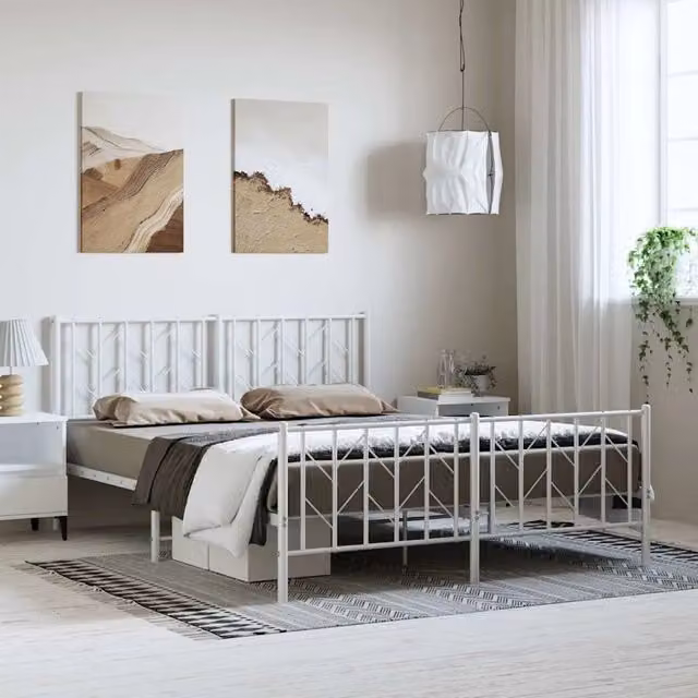 Letto con testiera e pediera in metallo bianco vidaXL L/P: 150 x 200 cm – 1
