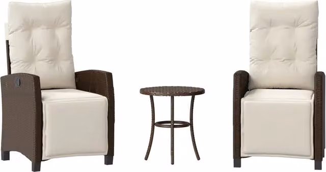 Set Bistr¨° 3 pz | Set Salotto da Giardino con Cuscini Marrone in Polyrattan