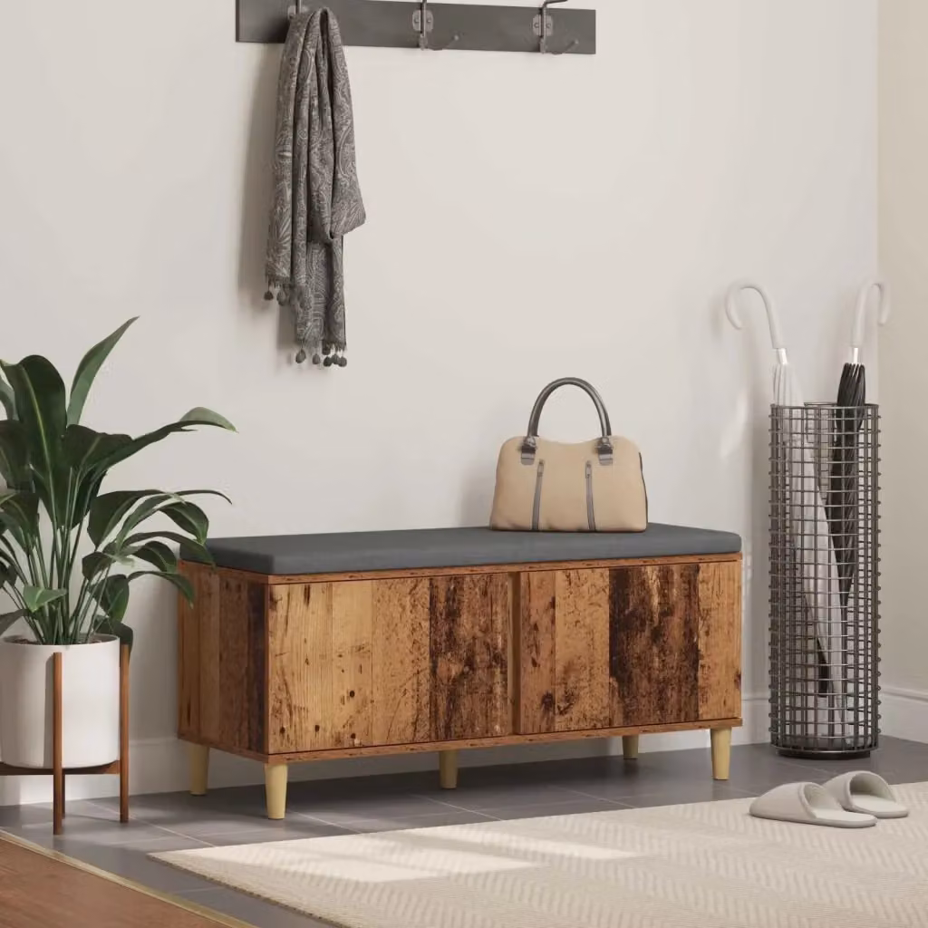 Panca per ingresso con cuscino in legno e tessuto marrone L: 100 cm, P: 38 cm, H: 46 cm – 2