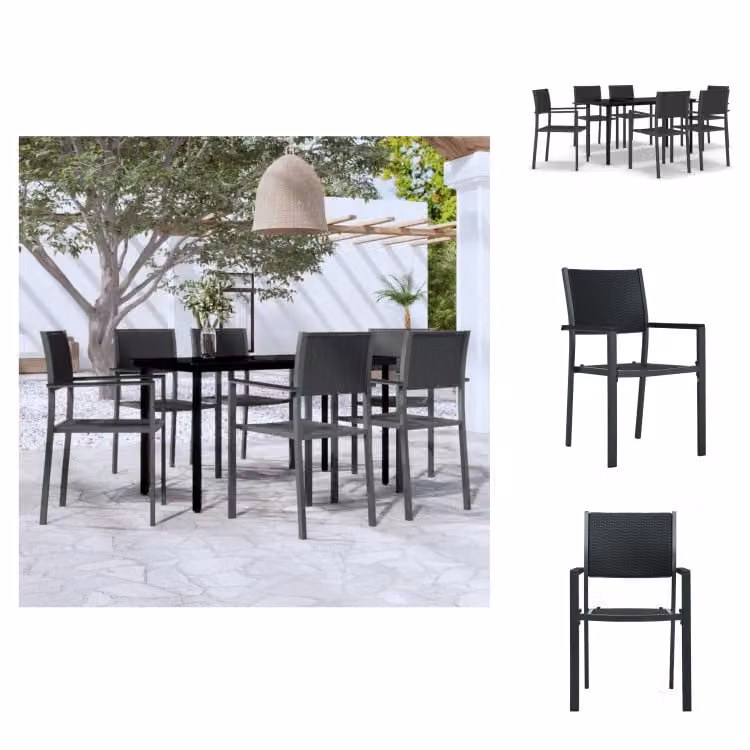 vidaXL set da pranzo da giardino 7 pezzi nero - Set di mobili da giardino