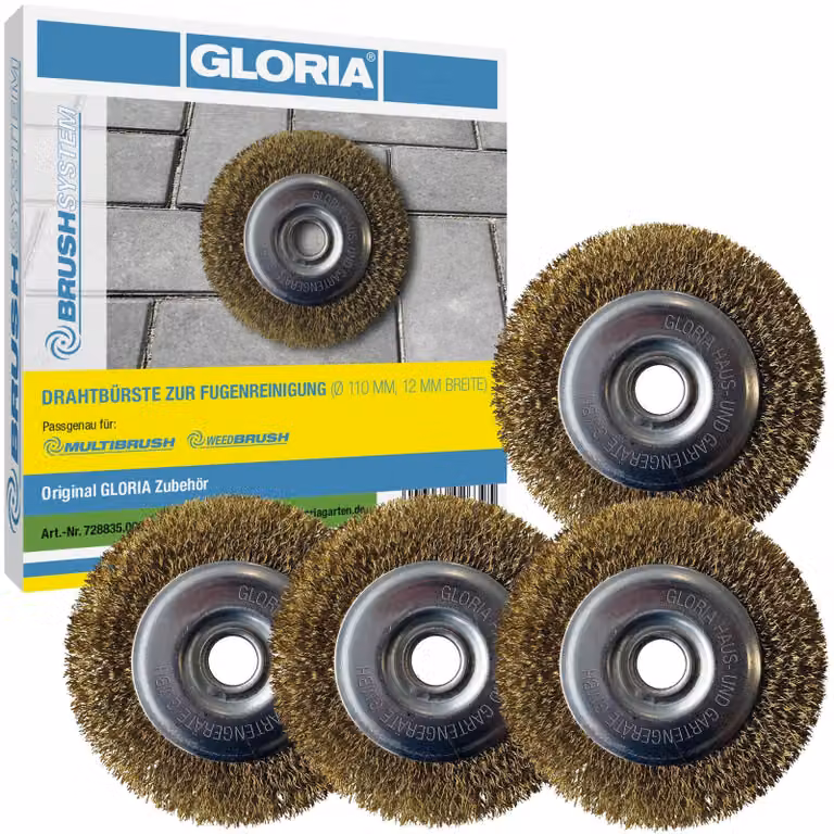 Set di 4 spazzole per giunti in filo di acciaio GLORIA | Spazzole di ricambio per MultiBrush, WeedBrush
