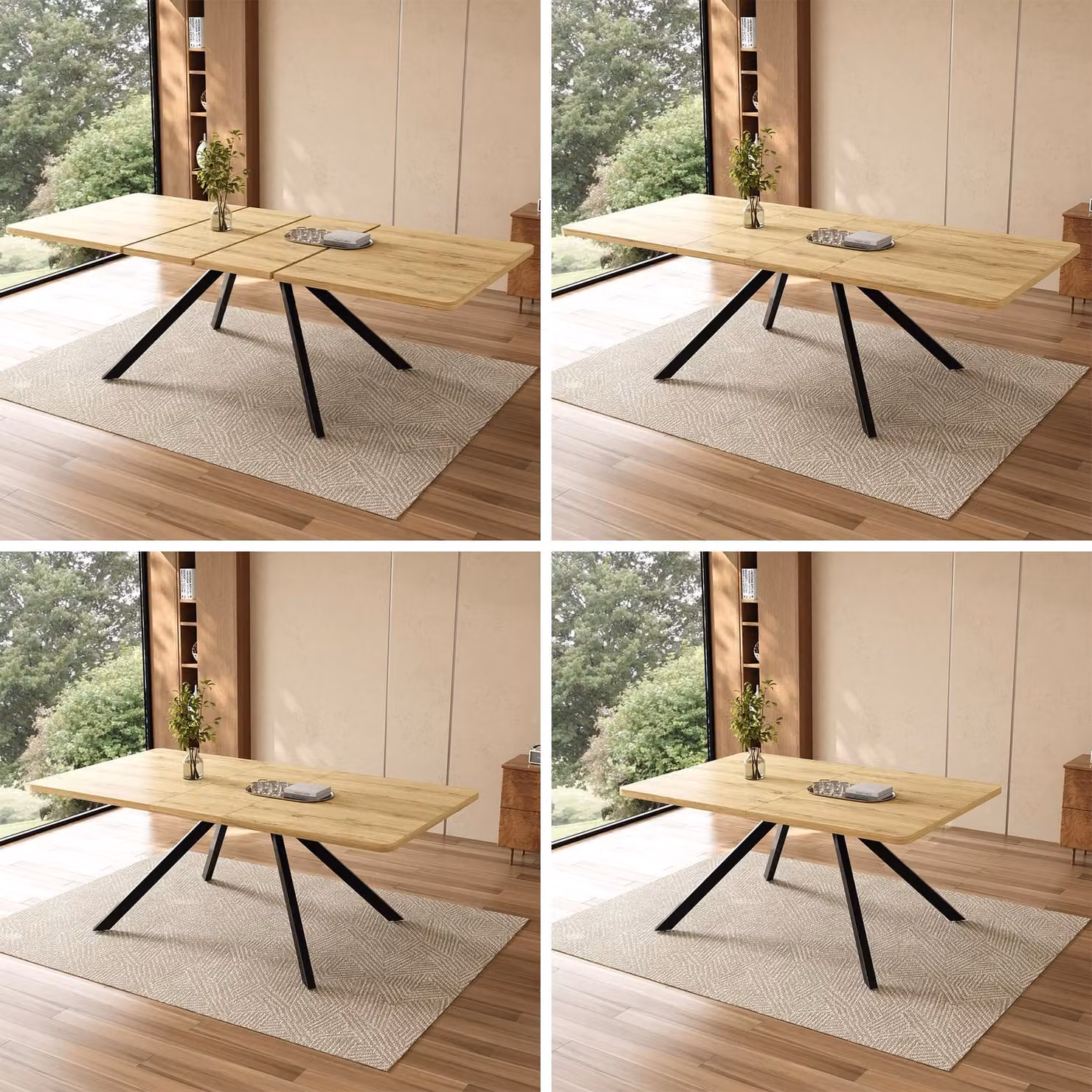 Tavolo da pranzo allungabile, dimensioni 160/200/240 x 90 cm, per 6-10 persone, gambe in metallo, stile semplice
