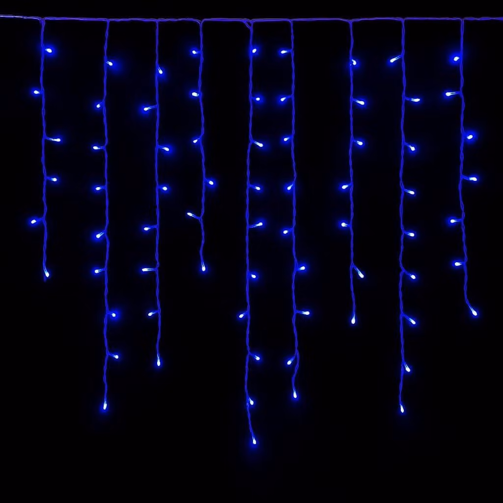 ETTROIT Tenda Luminosa 120 LED, 3Mt, Luce Blu, Cavo Bianco, IP65, Prolungabile, Effetto Flash , Con fili pendenti a lunghezze alternate (30-70-40-60 cm) per effetto a cascata