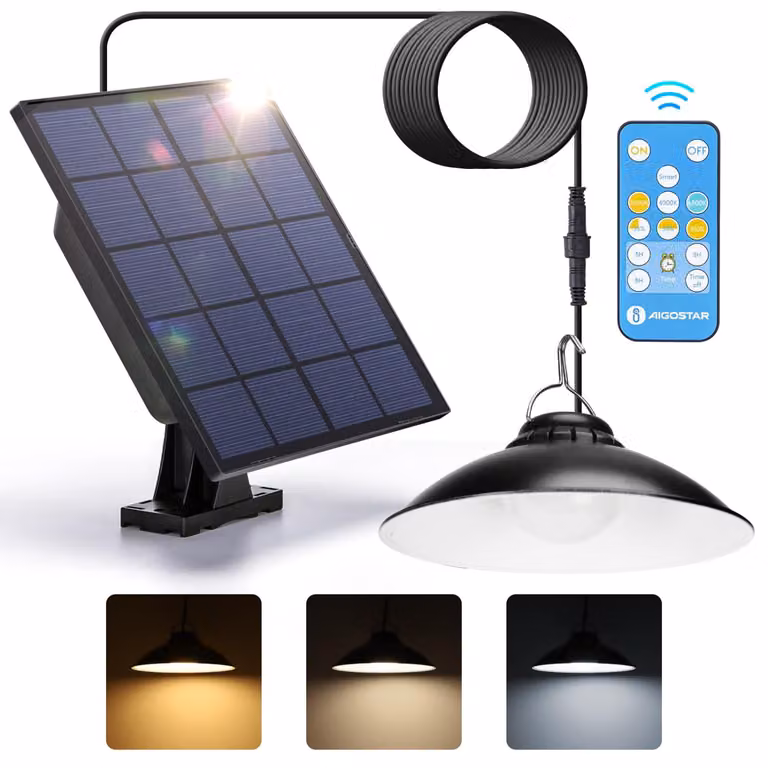 Aigostar: Lampada solare con telecomando, grado di protezione IP65, impermeabile, cavo da 3 metri