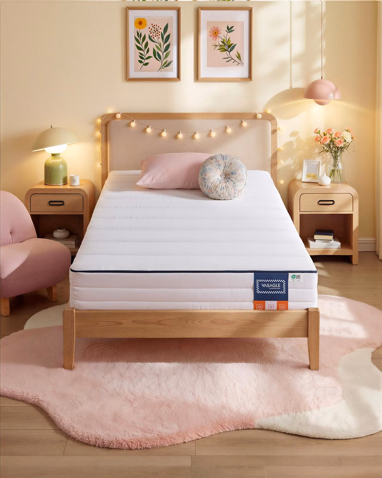 Materasso VASAGLE 90 x 200 x 16 cm, schiuma memory gel, 7 zone, rigidità media, rivestimento sfoderabile, traspirante, bianco