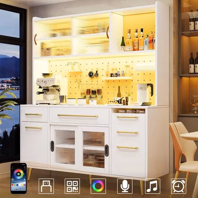 Mobile Alto Xylo Bianco con Anta in Vetro, Cassetto e Illuminazione LED L/P/H: 69 x 39 x 171 cm