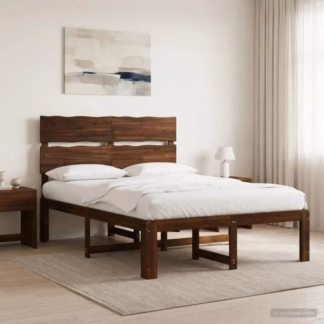Letto matrimoniale in legno di acacia vidaXL ROSTOCK Marrone Scuro L/P/H: 140 x 200 x 105 cm