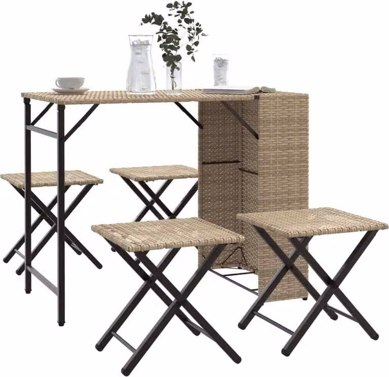 Maison Exclusive - Set da giardino/campeggio, 5 pezzi, pieghevole, color beige, in rattan sintetico